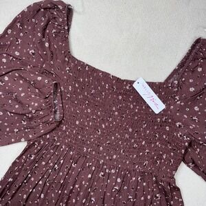 Hatch Maternity Hello Miz Smocked Mini Floral Brown Size XL